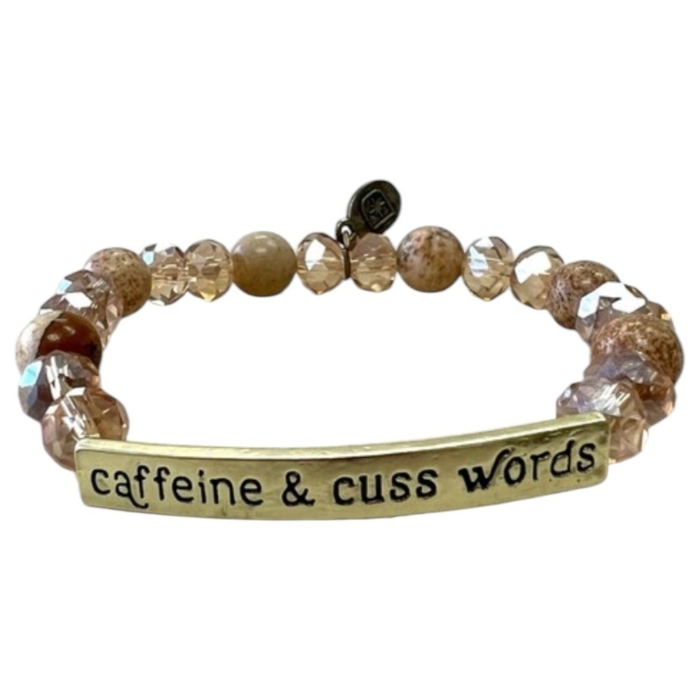 Caffeine And Cuss Words Stretch Beaded Natural Stone Boho Funny Sassy Bracelet